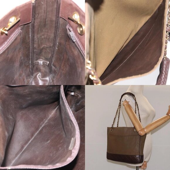 CHANEL Chain Tote Bag Coated Canvas Leather Brown Gold CC Auth bs26043 - Picture 13 of 14